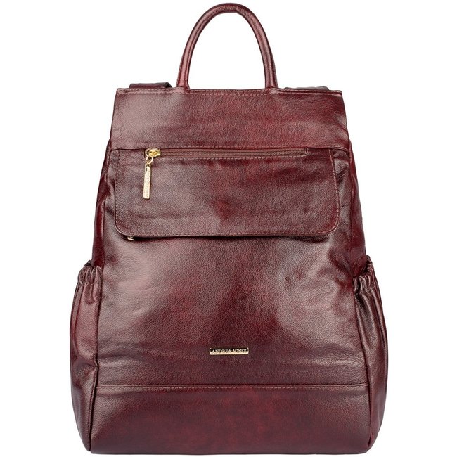 Mochila antifurto de couro liso Suelen - Marsala