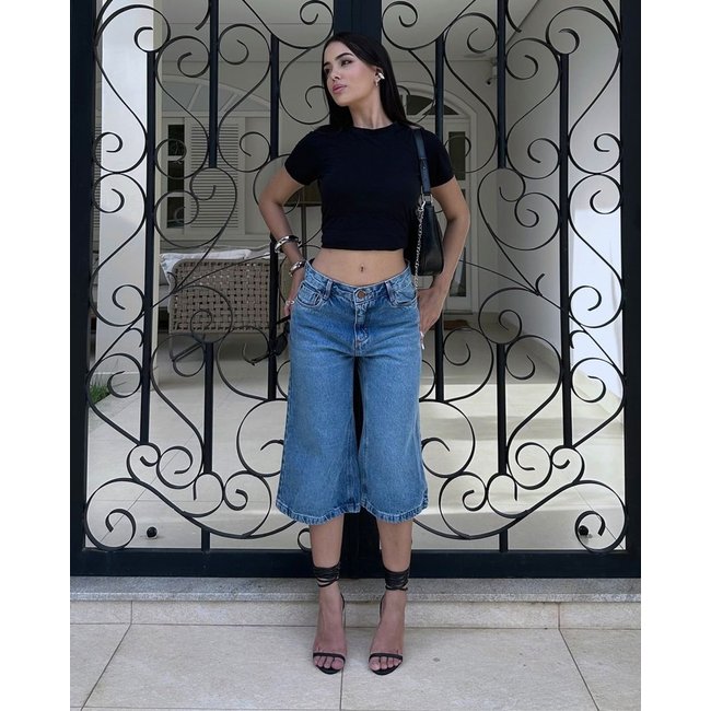 Jorts 25 Jeans Feminino Cintura Alta 25119 Sky Médio Consciência