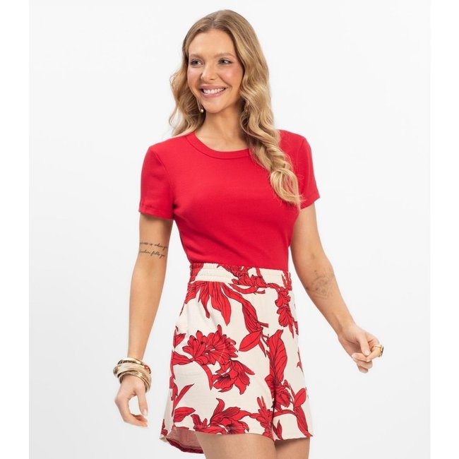 Blusa Cropped Ribana Básica Rovitex Vermelho