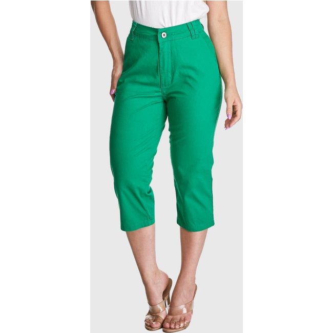 Calça Capri HNO Jeans Sarja Cintura Alta Elastano Classic Verde