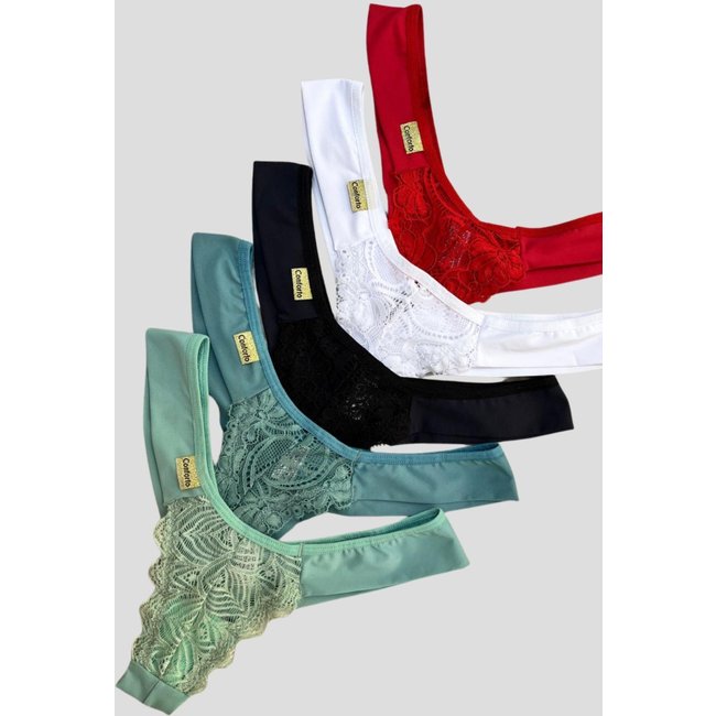 Kit 3 Calcinha Fio Duplo Poliamida Conforto Tanga Em Renda Lingerie
