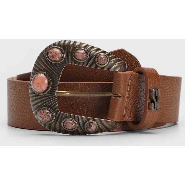 Cinto Feminino Santa Lolla Camurça Fivela Pedras Caramelo