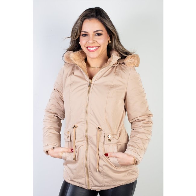 Jaqueta Enluaze Feminina Nylon Reversível Com Pelo 84293- Bege