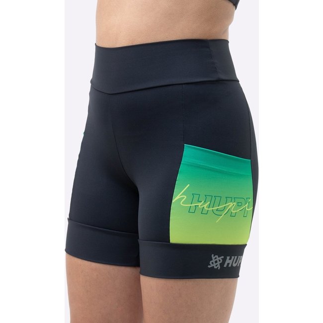 Bermuda Compressão Feminina HUPI Run Curta Colors Verde Preto