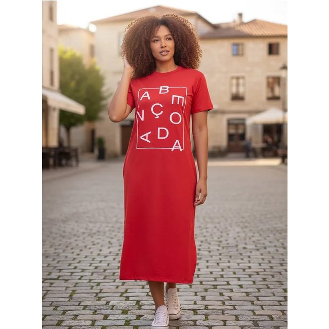 Vestido Cabanafree Midi Algodão Manga Curta Moda Evangélica Vermelho