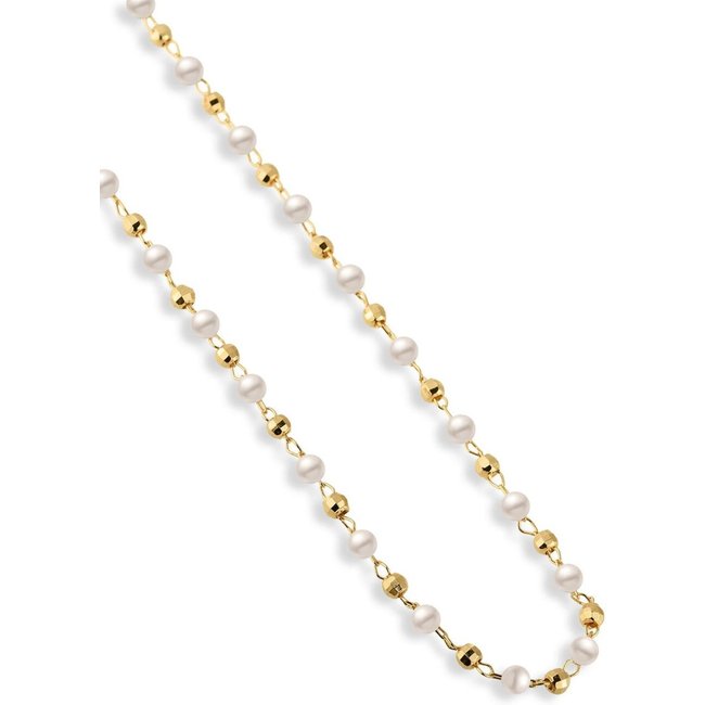 Colar Semijoia Com Pérolas E Bolinhas Douradas Banhado A Ouro 18K Co015-001 Dourado