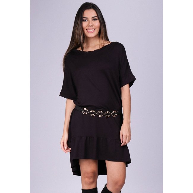 Vestido Curto Amazonia Vital Malha Mullet Amplo Babado Preto