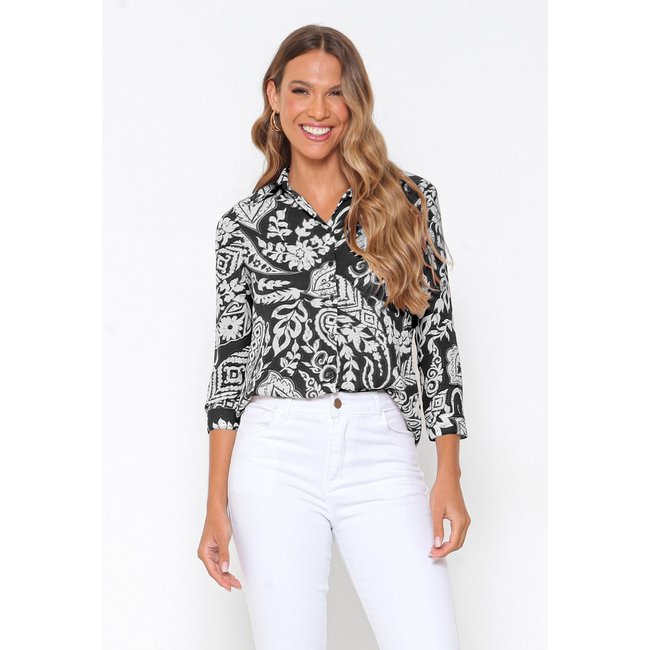 Camisa Intens Manga 3/4 Crepe Preto