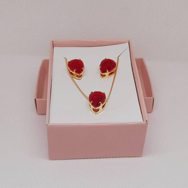 Conjunto Folheado a Ouro Gota Ruby - Vermelho - Mellow Brazil