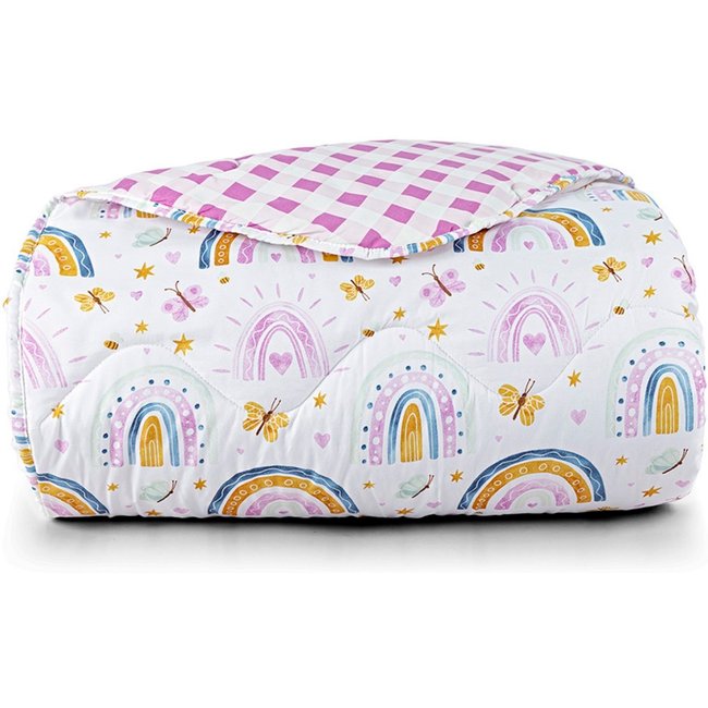 Edredom Cobertor Casa Scarpa Lutti Solteiro Dupla Face 200 Fios Rainbow Arcos Íris Rosa