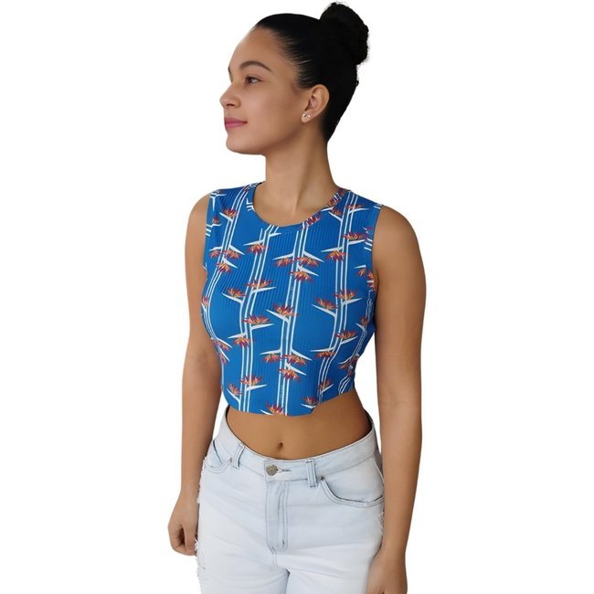 Blusa Cropped Estampada Malha Canelada