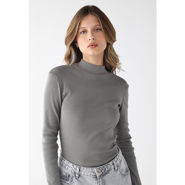 Blusa Feminina Levosch Manga Longa Ribana Algodão Premium Cinza