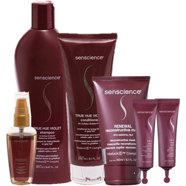 Senscience True Hue Violet Duo Home Care Renewal Mask 150ml CPR Tratamento 2x25ml e True Hue Color Oleo 55ml