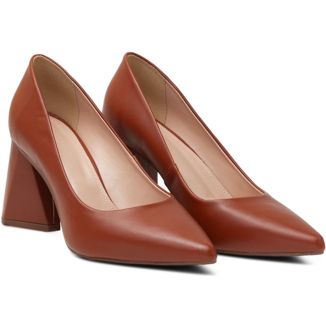 Sapato Feminino Scarpin Salto Triangulo Napa Whisky 183100