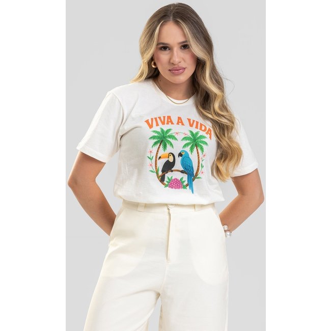 Camiseta Feminina Cianitas Off Estampa Viva a Vida