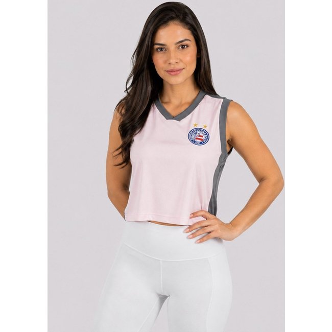Cropped Regata Bahia Feminino Rosa e Cinza