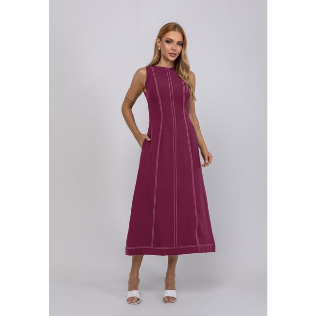 Vestido De Alfaiataria Midi Com Costura Contrastantes Salvatore vermelho