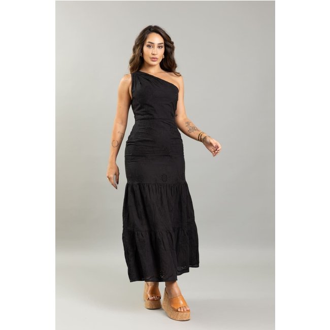 Vestido Lemier Laise Longo Ombro Unico Feminino Preto