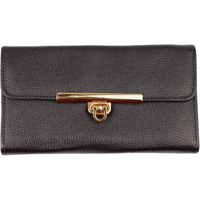 Carteira feminina de couro liso Kate 10,5x19,5cm - Preto