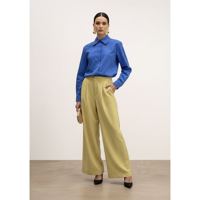Camisa Iódice Solta Gola Tradicional Manga Longa Padrão Azul