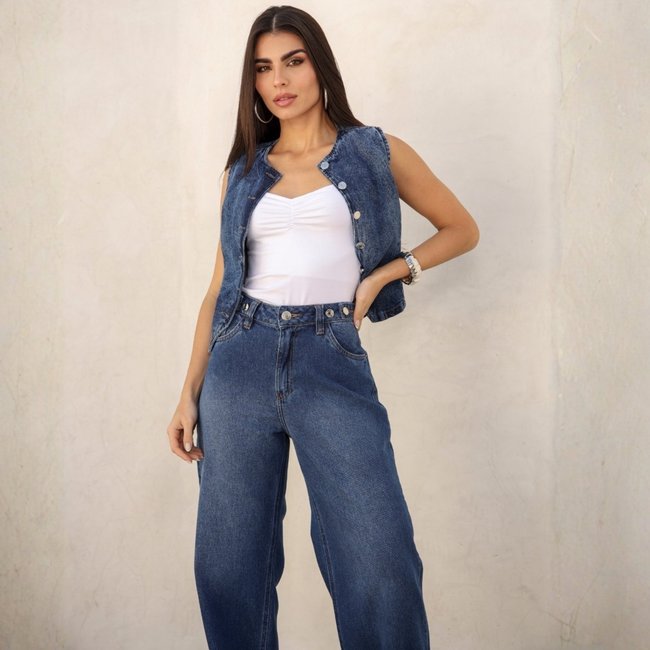 Colete Jeans Com Recorte Feminina Revanche Mariotes