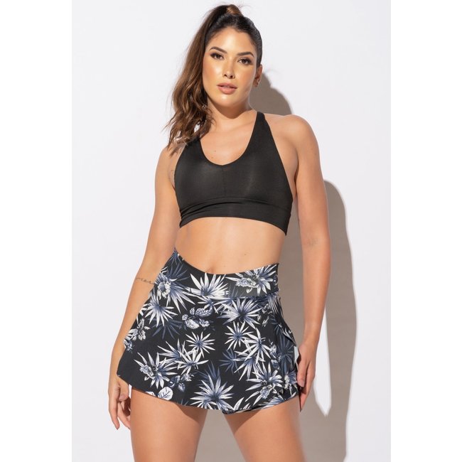 Short Saia MVB Modas Tapa Bumbum Fitness Suplex Estampado Flora
