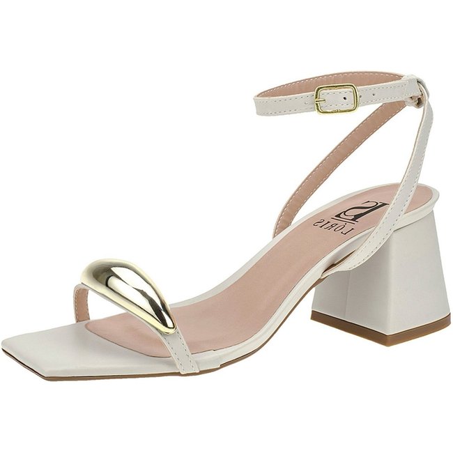 Sandália Lóris Shoes com Enfeite ABS Gota Salto Bloco Feminina Traseiro com Fivela 18-410 Off White