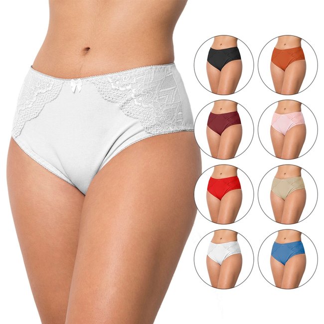 Kit 10 Calcinhas de Cotton Algodão Gabi Lingerie Cintura Alta Conforto Moda Íntima Detalhes em Renda Multicolorido