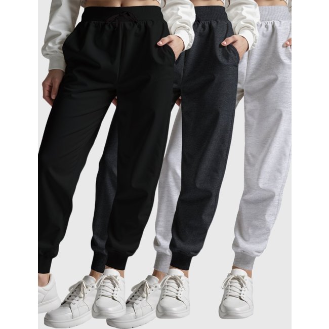 Kit 3 Calças Moletom Femininas Básicas Lisas Benellys Cinza Claro - Preto - Chumbo