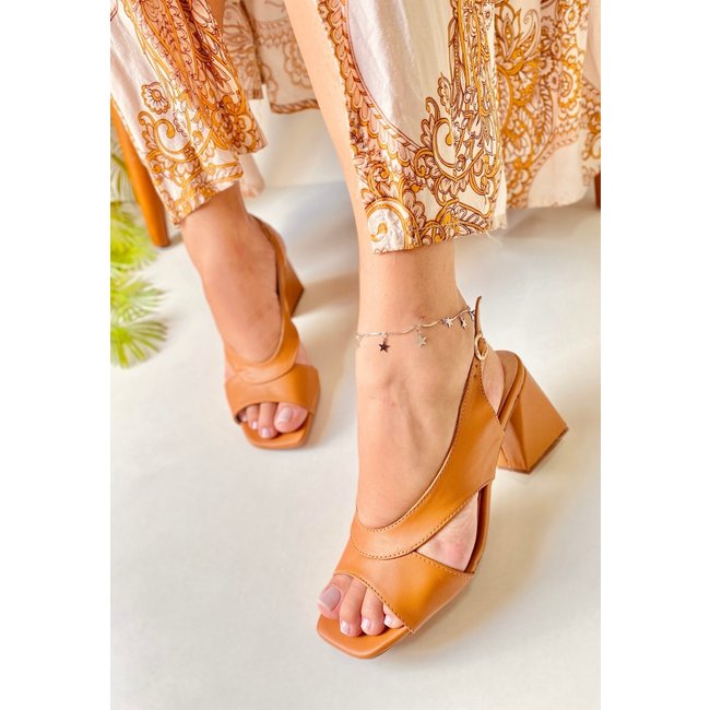 Sandália Salto Geométrico Feminina Atalia Shoes Napa Carvalho Slingback Tendência 2025