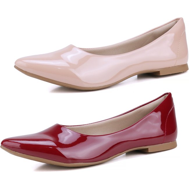 Kit 2 Pares de Sapatilha Mr Gutt Bico Fino Verniz Nude/Vermelho