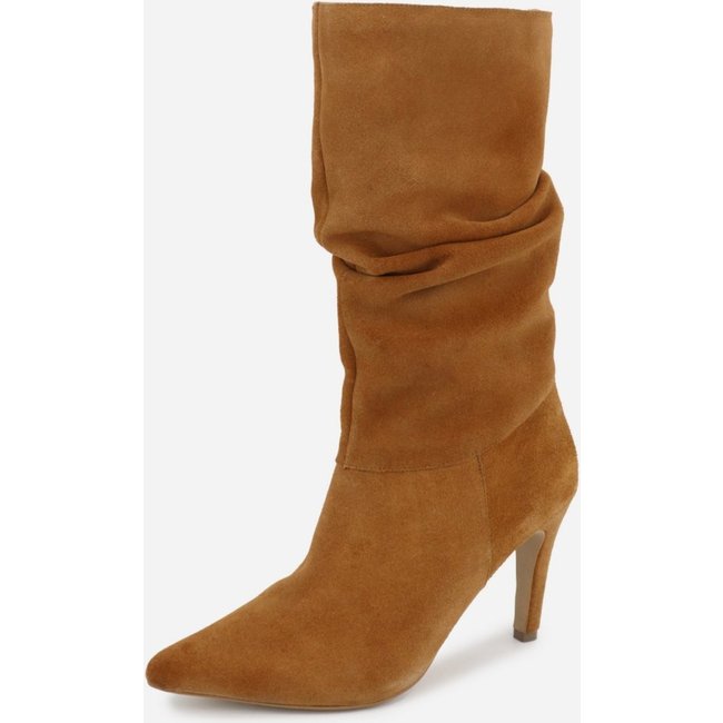 Bota Maria Paua Store Feminina Couro Cano Longo Salto Fino Elegante Moderna Amarelo