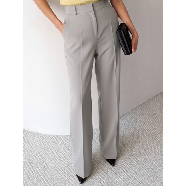 Calça Wide Leg Pantalona Alfaiataria Feminina Dra Maia Cinza