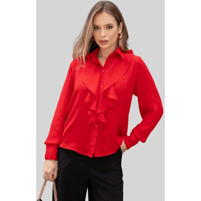 Blusa Miss e Misses Aghata Crepe C/Babado C/Botão Manga Longa Vermelho