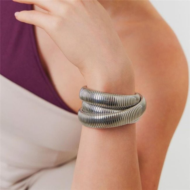 Infantil - Pulseira em Aço Prata Maleável Malha Esteira 3 Voltas Semijoia Ania Store