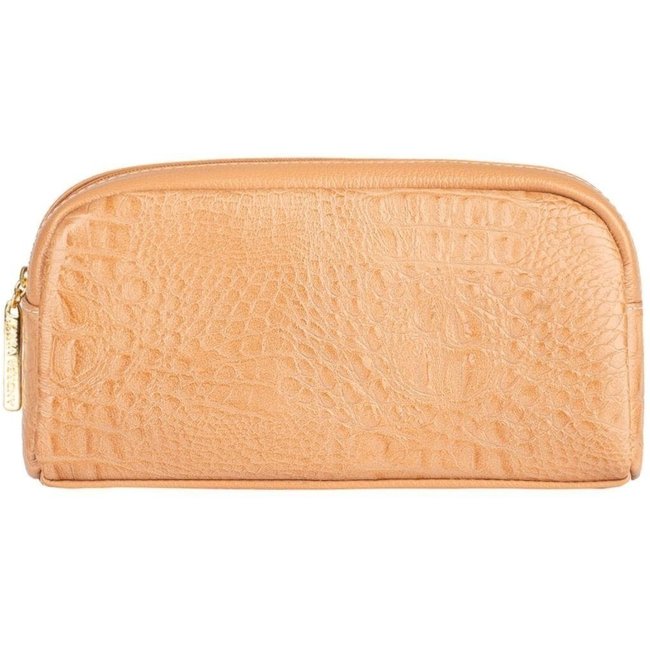 Necessaire de couro croco Adriana 12x23x6cm - Bege