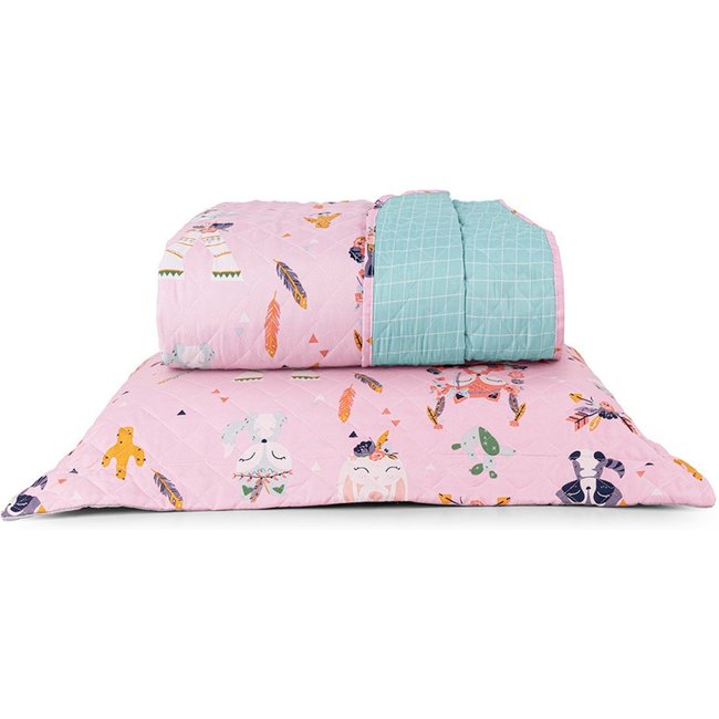 Kit Cobre Leito Colcha Casa Scarpa Solteiro Lutti Dupla Face 200 Fios 2 Peças Raposa Foxy Rosa