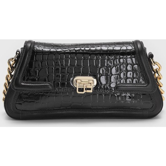 Bolsa Média Jorge Bischoff Textura Croco Preta