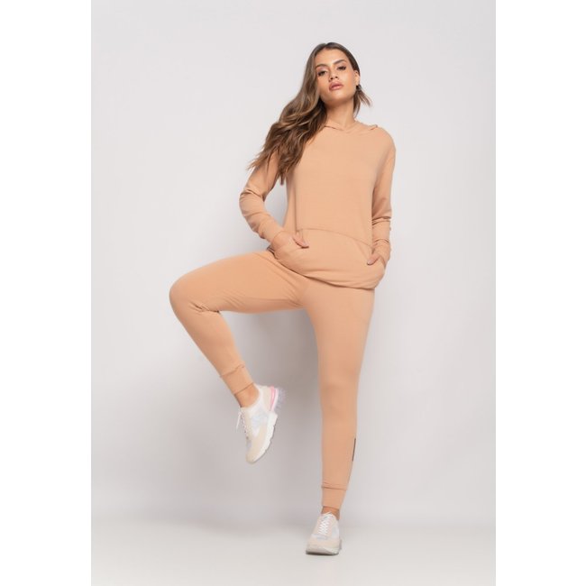 Conjunto Sport Com Casaco Capuz e Jogger Moletinho Salvatore Bege