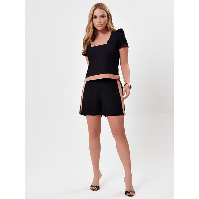 Conjunto Mamorena de Blusa e Short em Liocel Bicolor