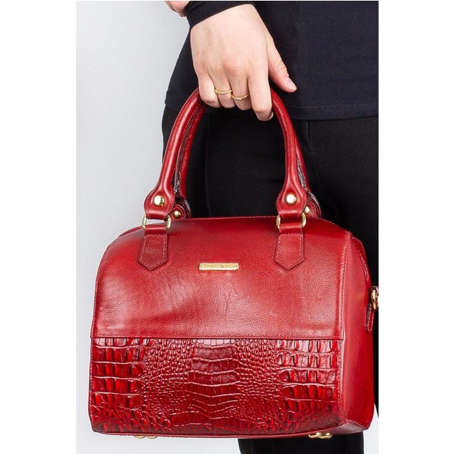 Bolsa baú de mão em couro liso Sthefani Vermelho