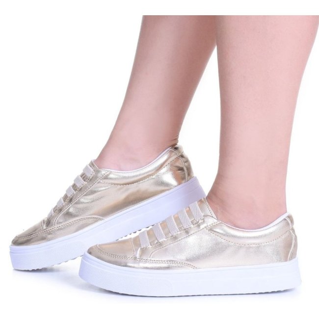 Tênis Feminino Casual Flatform Dourado