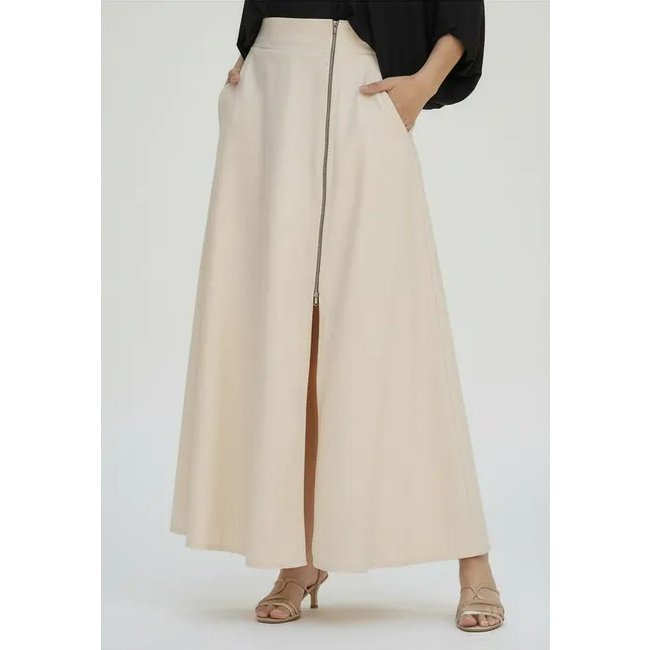 Saia Cabanafree Midi com Zíper Creme