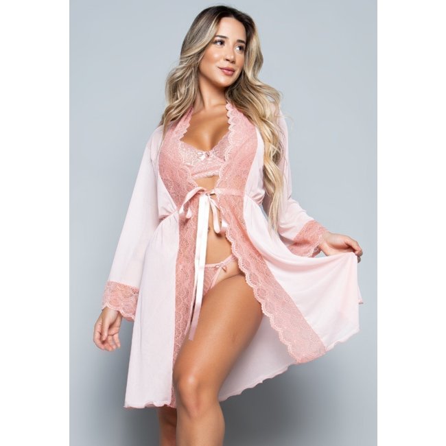 Robe Feminino Tule com Renda e Conjunto Lingerie Milaide Bella Fiore Modas Rosê