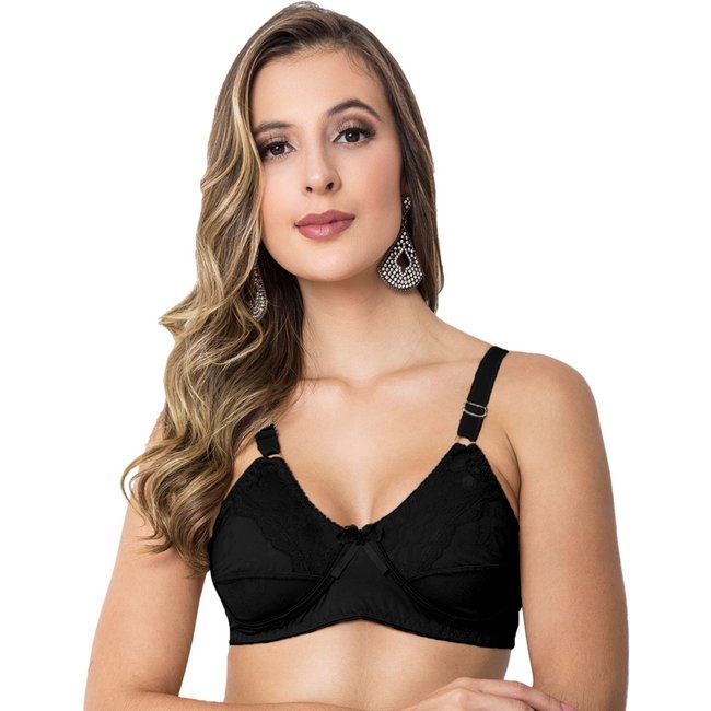 Sutiã Gabi Lingerie Sem Bojo Reforçado Rendado Microfibra Confortável Lingerie Básica Preto