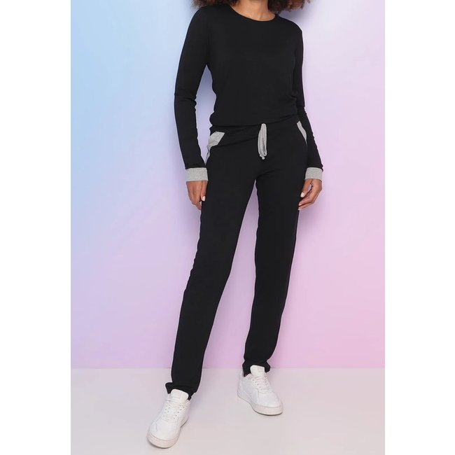 Conjunto Maria Paes Calça e Blusa Manga Longa Preto e Mescla