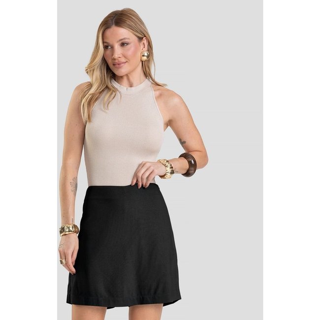 Shorts Saia Feminino em Tecido Linho Dianna Preto