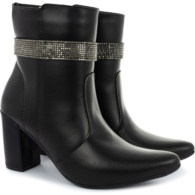 Bota bico fino salto fashion confortável com manta OLZZY Preto