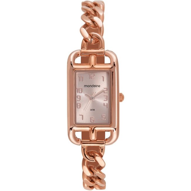 Relógio Feminino Rose Gold Quadrado Metal Elegante Slim Mondaine