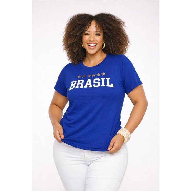 T-shirt Plus Size D Bell Outlet Fashion Brasil 6 Estrelas Azul Royal